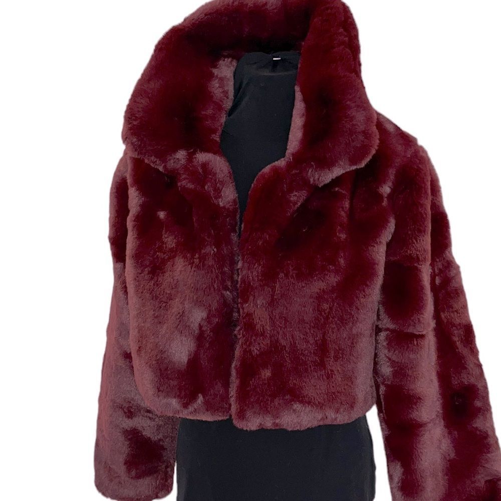 AKIRA Burgundy Faux Fur Jacket - NWT - Picture 3 of 3